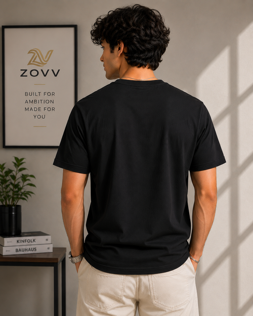 Premium Black Cotton T-Shirt for Men | Regular Fit Round Neck