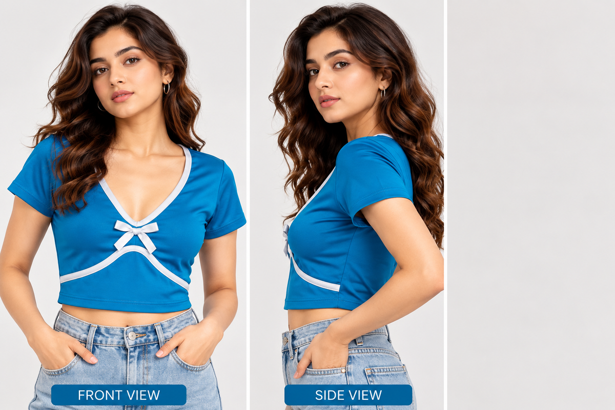 ZOVV Women's Blue V-Neck Crop Top with Bow Detail