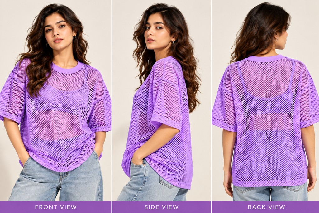 Purple Mesh T-Shirt for Women